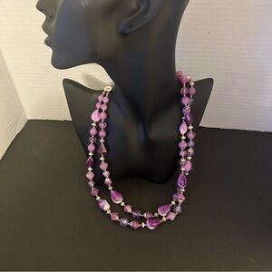 Good pre owned vintage condition purple plastic beads necklace
